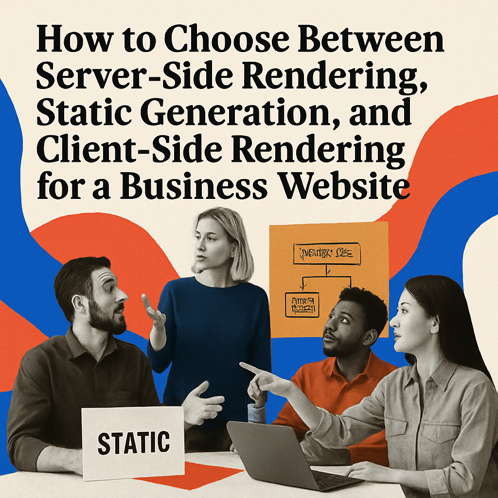 Illustrated banner: How to Choose Between Server-Side Rendering, Static Generation, and Client-Side Rendering for a Business Website