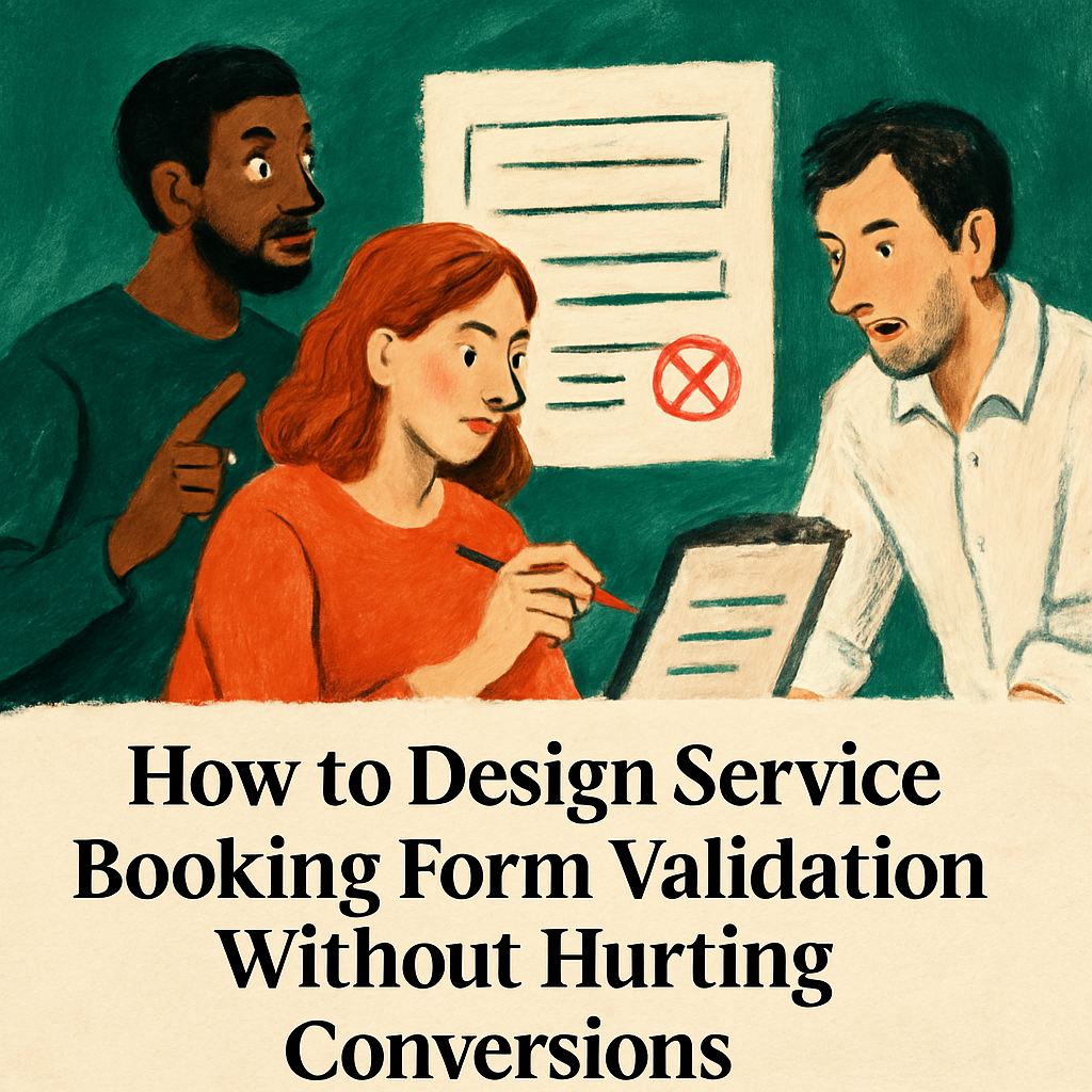 Illustrated banner: How to Design Service Booking Form Validation Without Hurting Conversions