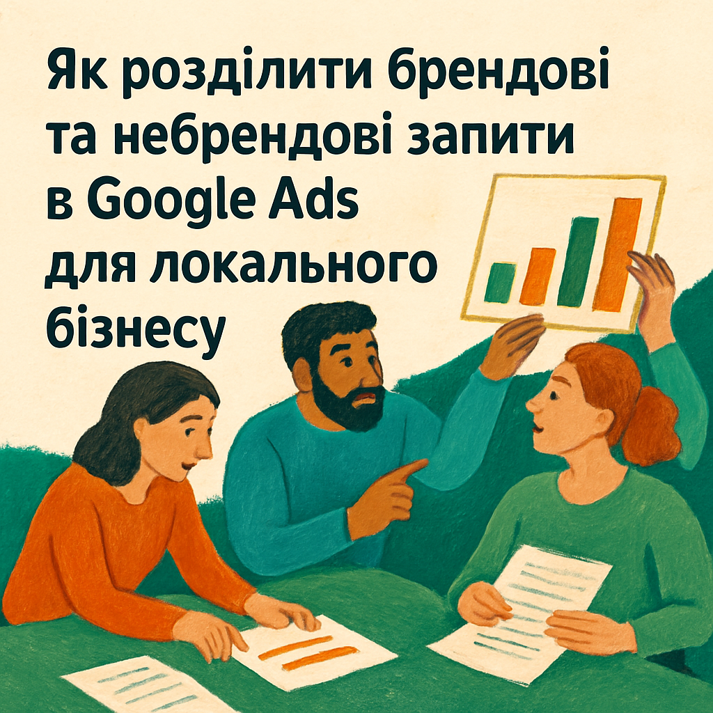 Ілюстрований банер: Як розділити брендові та небрендові запити в Google Ads для локального бізнесу