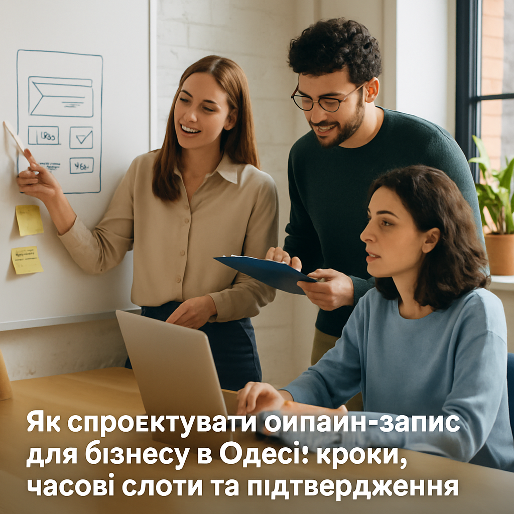 Ілюстрований банер: Як спроєктувати онлайн-запис для бізнесу в Одесі: кроки, часові слоти та підтвердження